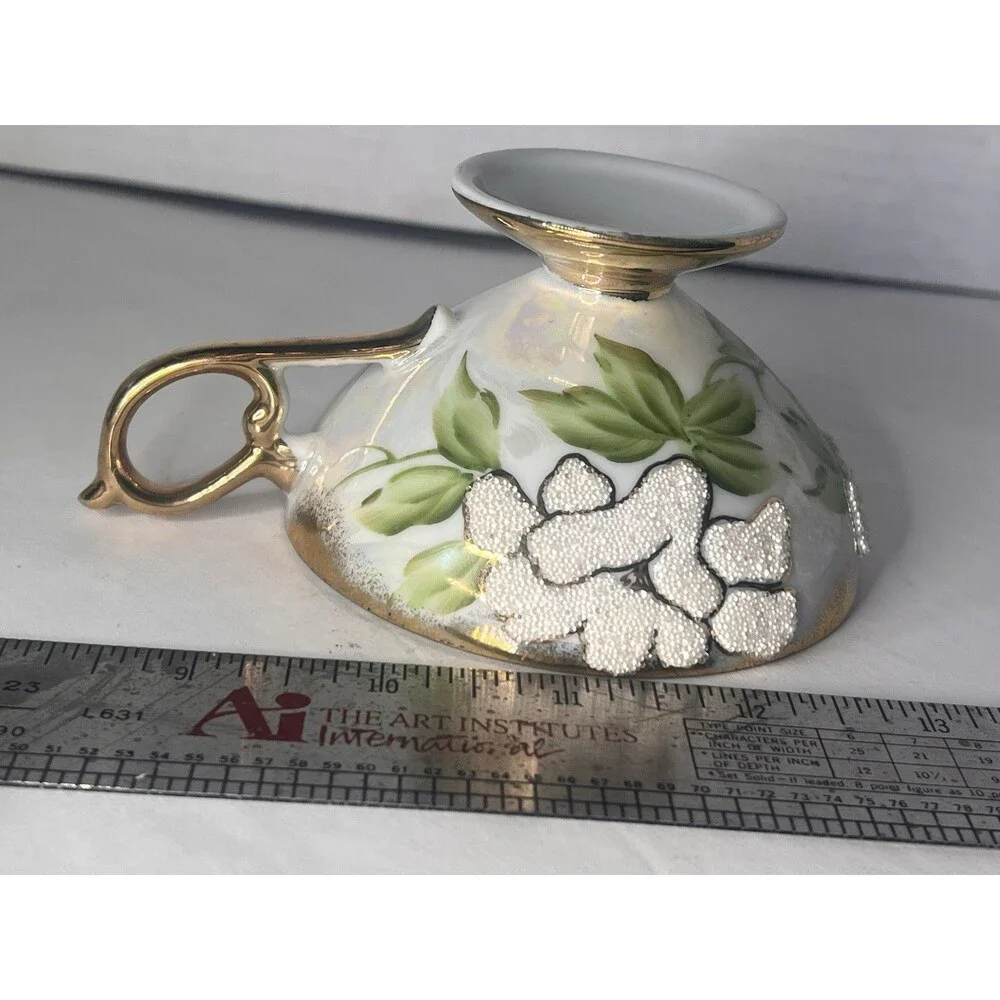 Vintage Japanese Moriage Beaded Lusterware Tea Cup Saucer Victoria Ceramics
